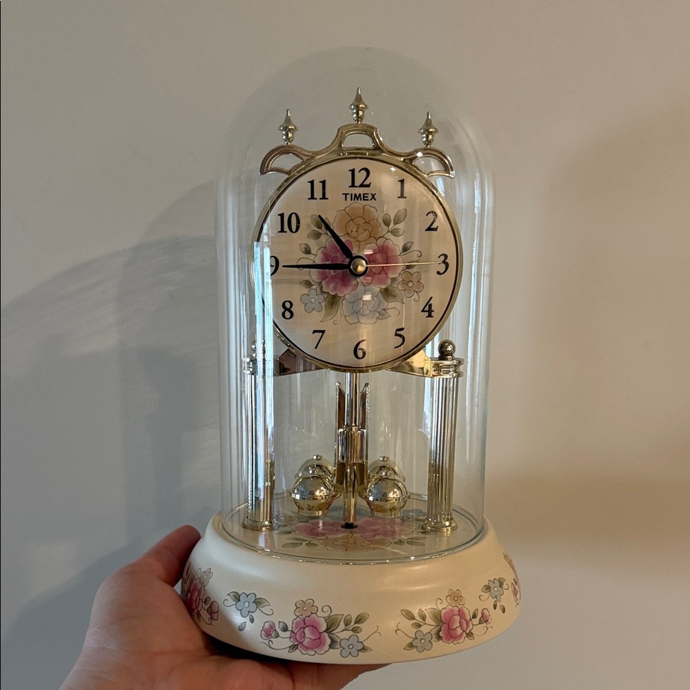 🕰️ Vintage Timex Floral Anniversary Glass Dome Clock | Chimes Work | For Repair